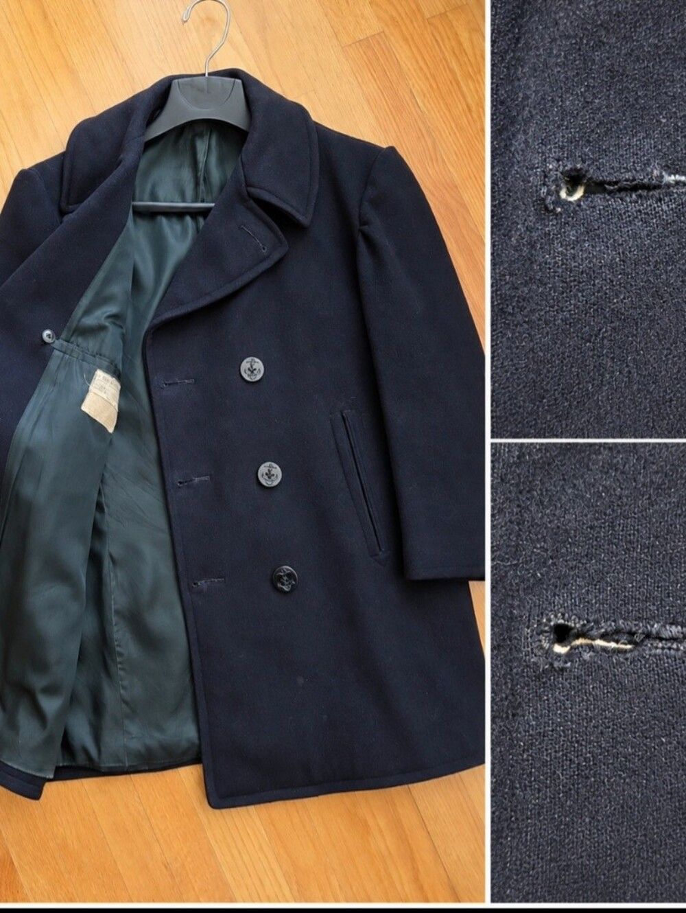 Vintage 1950s US Navy Peacoat Naval Clothing Depot Wool Double Breasted Coat S/S - Picture 13 of 15